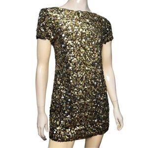 Tibi Women’s 2 Black Gold Silver Confetti Sequin Embellished Shimmer Mini Dress